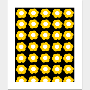 yellow flowers and black floral pattern Posters and Art